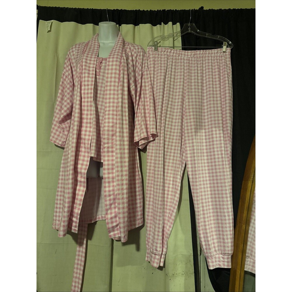 Draper James Pink & White~Gingham~Tank Top Pants Robe Set~Size Medium